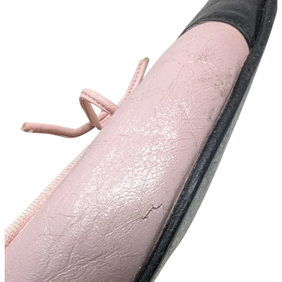 Vintage Chanel Ballet Flats Pink Black Cap Toe Bow Interlocking CC Logo 37.5 | 7 - Picture 9 of 12